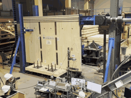 Blue Frame reconfigured for two-actuator lateral loading of a standalone CLT wall